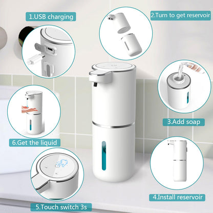 Automatic Liquid Soap Dispenser,Touchless Hand Soap Dispenser 13.5oz/400ml USB Rechargeabled Dispenser Electric,Wall Mounted 4 Levels Adjustable Soap Dispenser Pump for Bathroom Kitchen Dish Soap