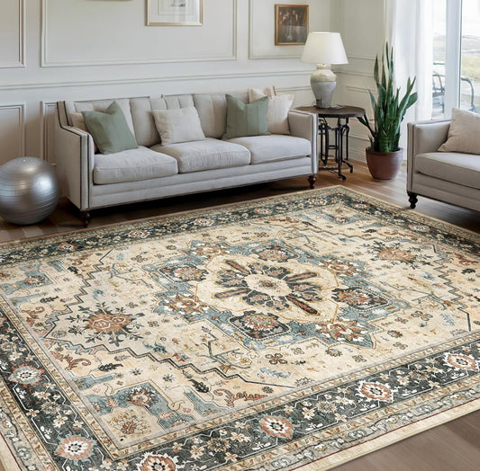 Area Rug for Living Room 8X10 Machine Washable Vintage Oriental Soft Carpet, Low Pile Thin Floor Rugs with Non Slip Backing for Bedroom,Dorm,Under Dining Room Table,Indoor House,Office Decor（亚马孙退货）