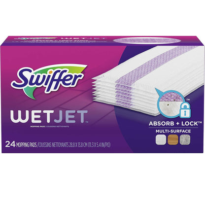 Swiffer Wet Jet Mop Cleaning Pads Refill, Floor Cleaner for Mopping Wood, Laminate, Tile in Home, Bathroom, Kitchen, All Purpose Multi-Surface Spray Mop Pad for Floor Cleaning, 24ct