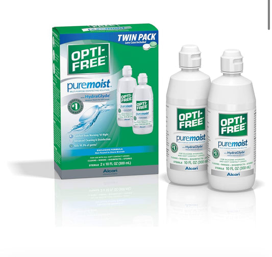 Opti-Free Puremoist Multi-Purpose Disinfecting Solution with Lens Case, 20 Fl Oz (pack of 2)