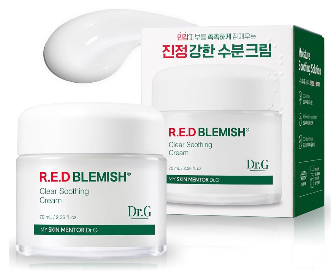 Dr.G RED Blemish Clear Soothing Cream, 2.36 oz (Pack of 1) | Moisturizing Recovery Cream for Sensitive Acne-Prone Skin | Cica Soothing Moisturizer | 70ml | Gowoonsesang Cosmetic