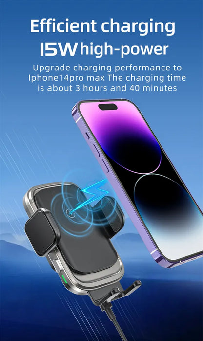 Newest Hot Sale 15W Fast Charge Auto Clamping Car Phone Holder Wireless Charger